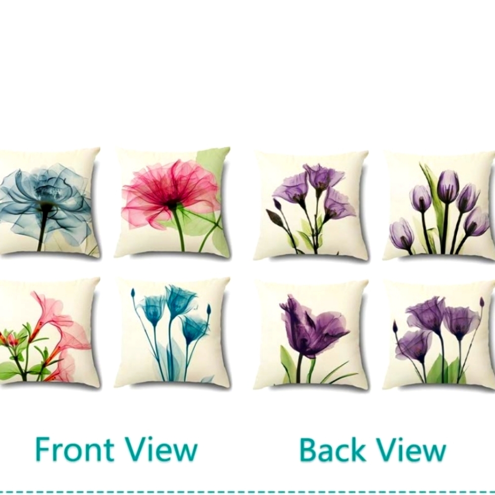 Floral pillow covers for sofa or bed pillows. Set of 4 reversible covers.